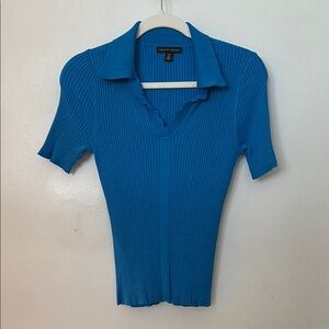 Saks Fifth Avenue Blue Fitted Ribbed Polo Blouse